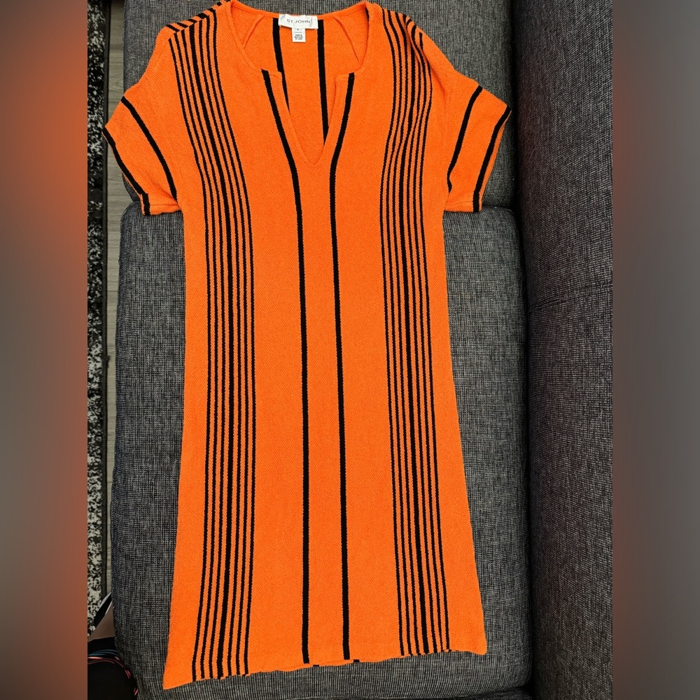 St. John Orange and Black Stripe Tunic Dress. Worn 1 time